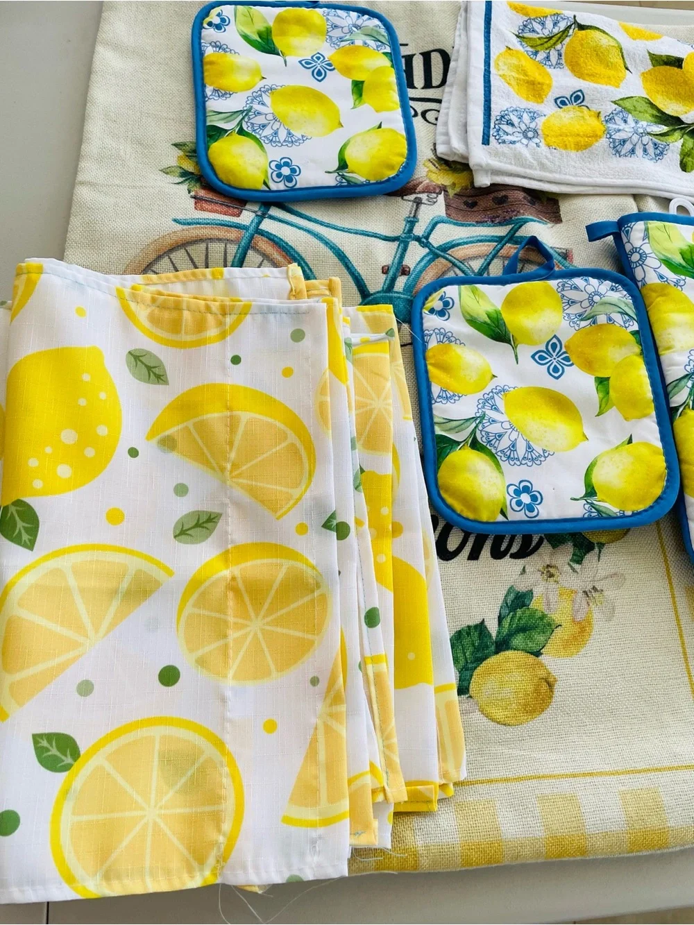 10pcs Lemon Print Kitchen Linen Set - Yellow